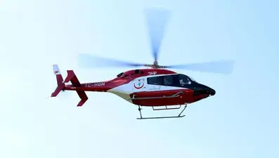 Sobadan sızan gazdan zehirlenen kadın, ambulans helikopterle hastaneye ulaştırıldı