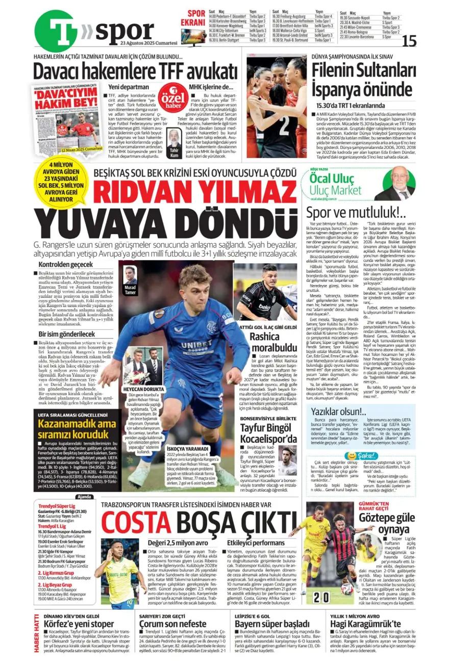 "İngiliz anahtarı" (23 Ağustos spor manşetleri) 19 "İngiliz anahtarı" (23 Ağustos spor manşetleri) 19