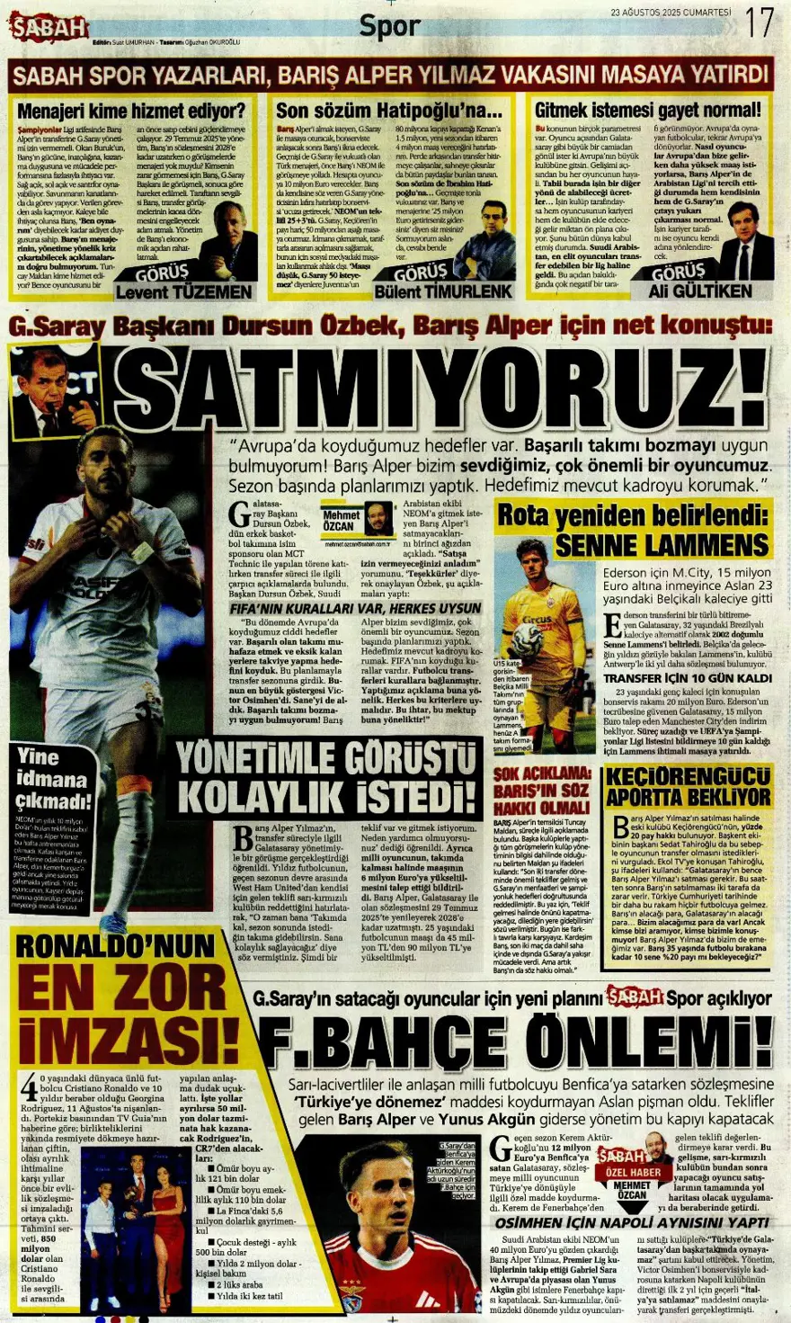 "İngiliz anahtarı" (23 Ağustos spor manşetleri) 15 "İngiliz anahtarı" (23 Ağustos spor manşetleri) 15