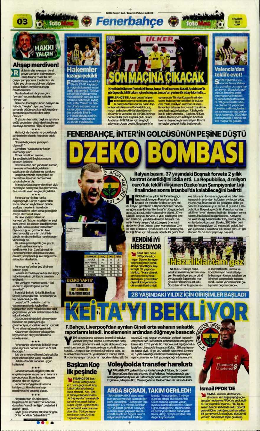 Günün spor manşetleri (9 Haziran 2023) 