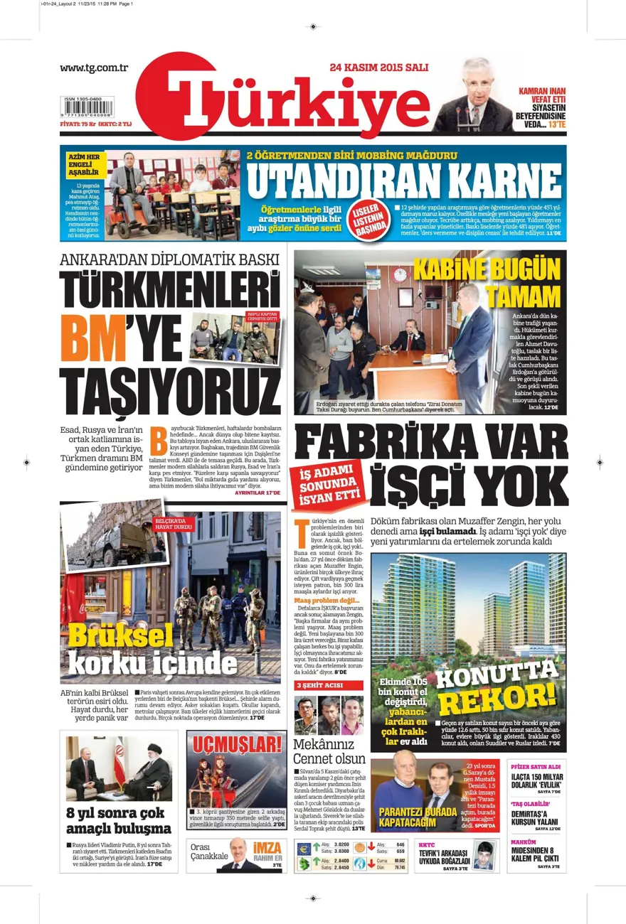 Günün gazete manşetleri - 24 Kasım 2015 11