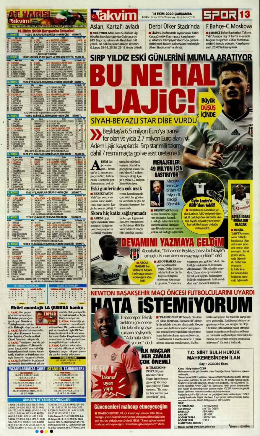 Günün spor manşetleri (14 Ekim 2020) 12