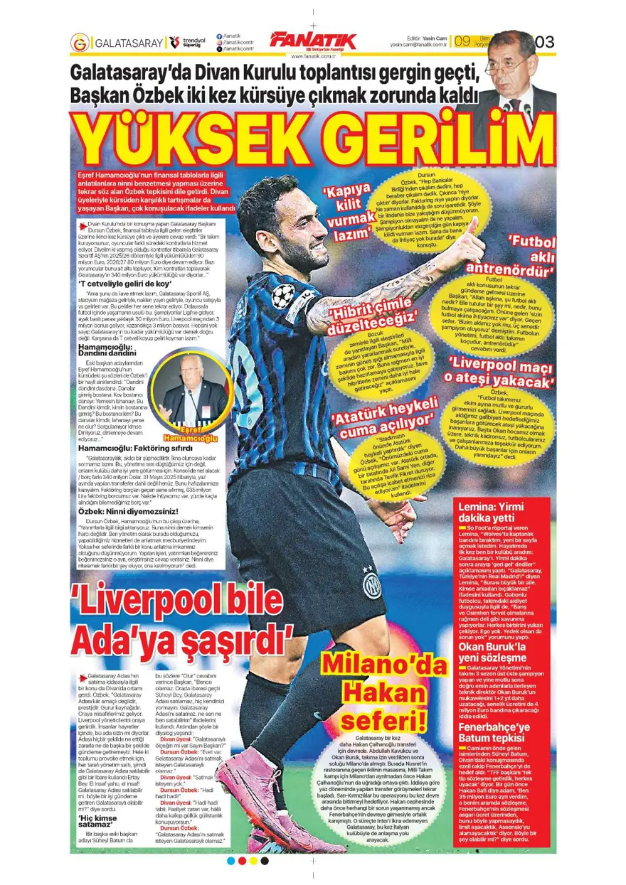 "Milano'da Hakan görüşmesi" (9 Ekim 2025 spor manşetleri) 2 "Milano'da Hakan görüşmesi" (9 Ekim 2025 spor manşetleri) 2