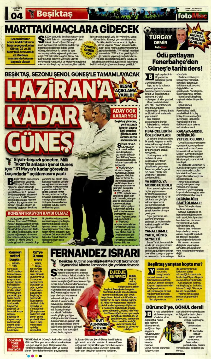 Günün spor manşetleri (1 Mart 2019) 3