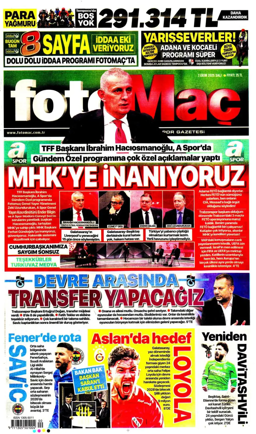 "100 milyonluk hayal kırıklığı" (7 Ekim 2025 spor manşetleri) 3