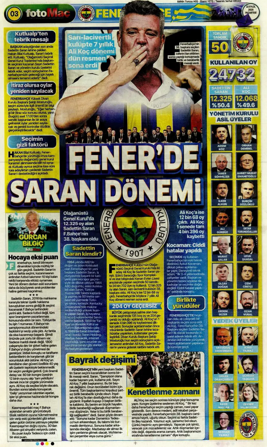 "Başkanı değişti, kaderi değişmedi" (22 Eylül spor manşetleri) 11