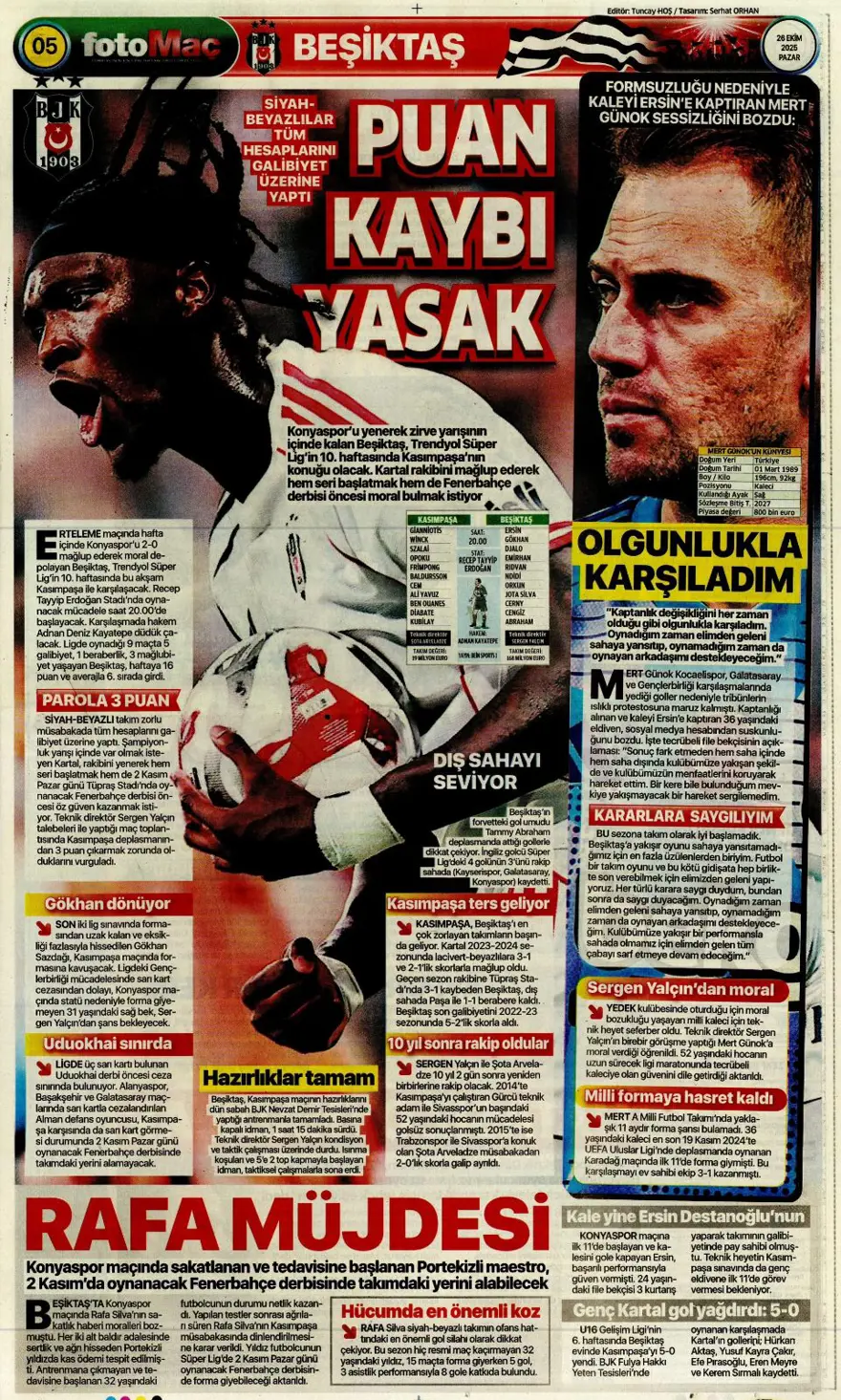 "Dörtlüleri yaktı, Aslan'ı bekliyor" (26 Ekim 2025 spor manşetleri) 7