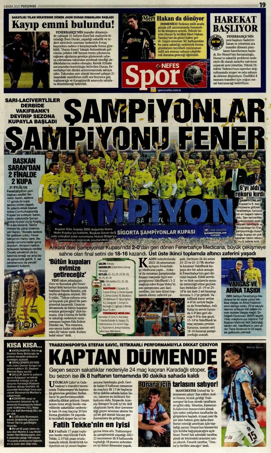 "Milano'da Hakan görüşmesi" (9 Ekim 2025 spor manşetleri) 11 "Milano'da Hakan görüşmesi" (9 Ekim 2025 spor manşetleri) 11