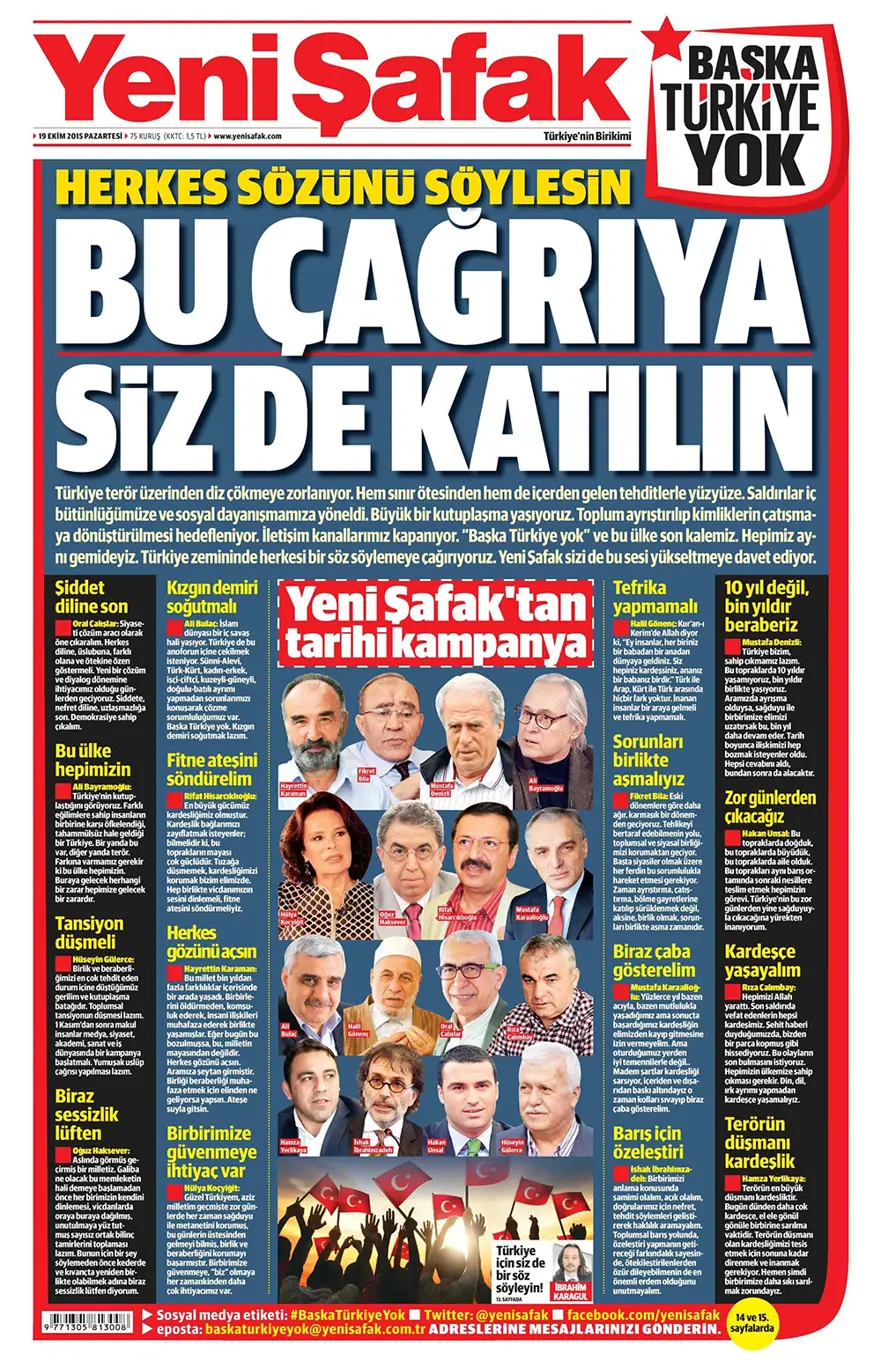 Günün gazete manşetleri - 19 Ekim 2015 18