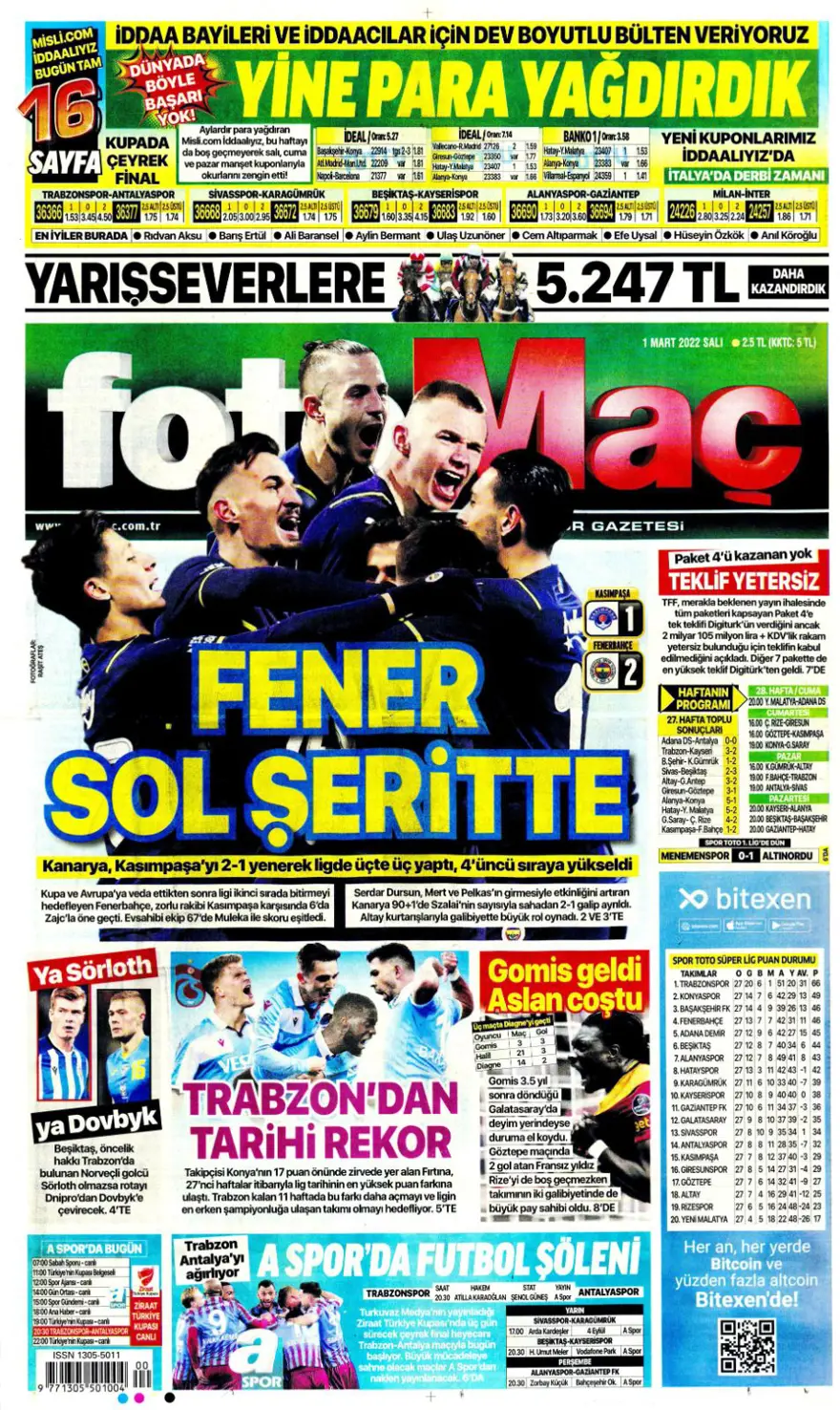 Günün spor manşetleri (1 Mart 2022) 1