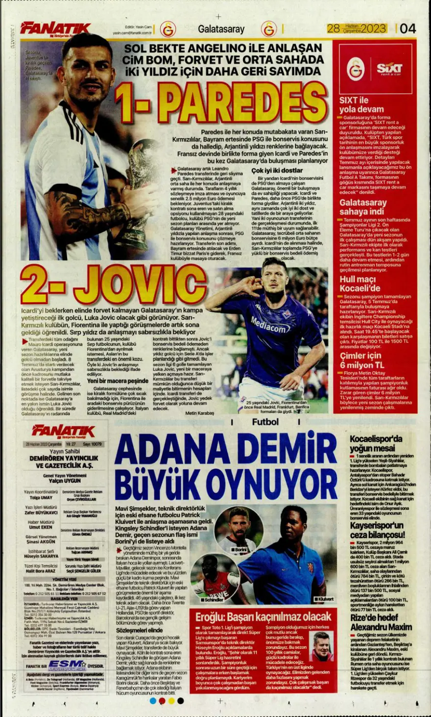 Günün spor manşetleri (28 Haziran 2023) 5