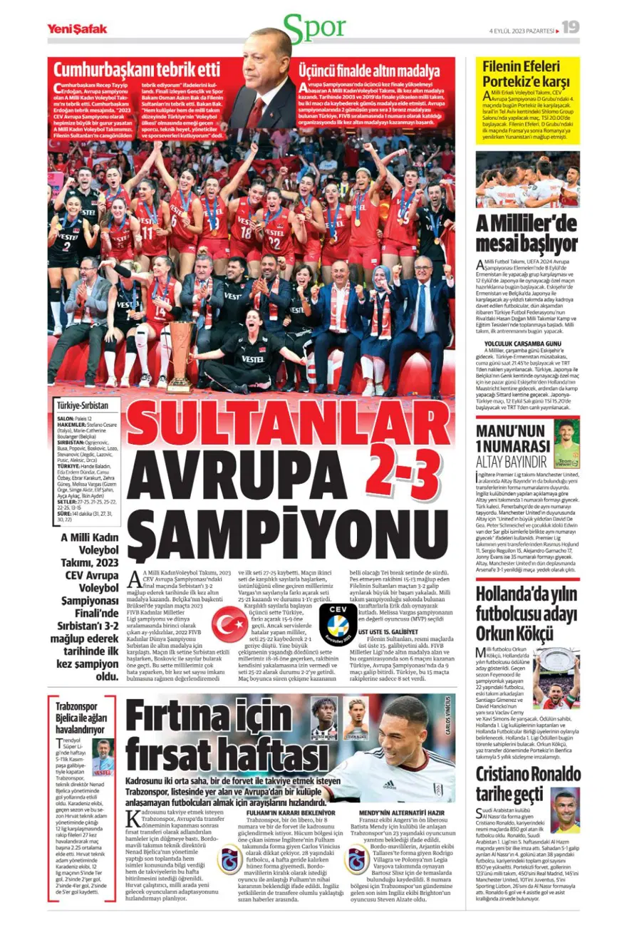 "Avrupa'nın Sultanları" (4 Eylül 2023 spor manşetleri) 22