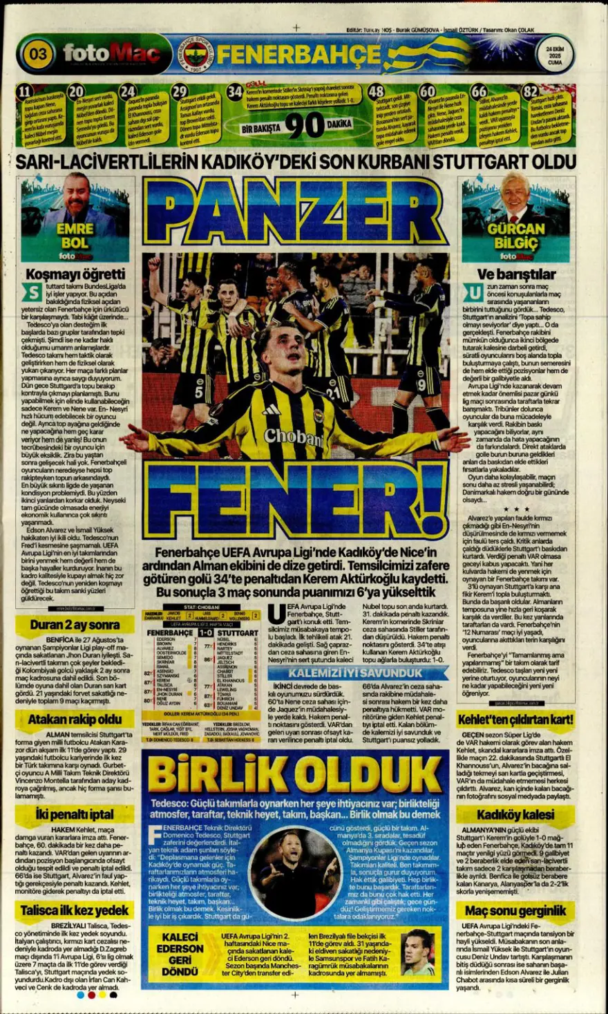 "Kadıköy canavarı" (24 Ekim 2025 spor manşetleri) 8