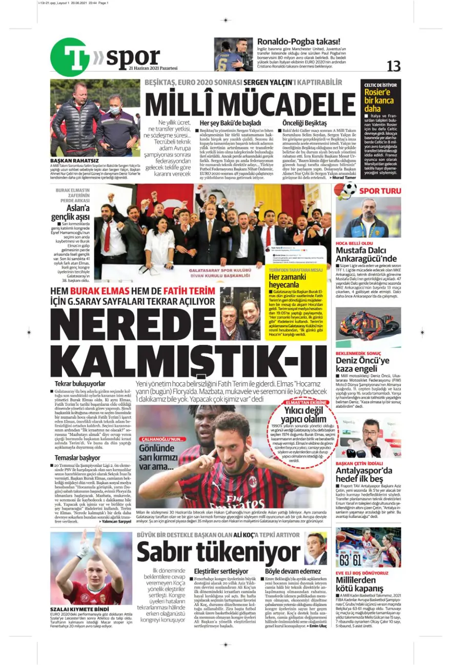 Günün spor manşetleri (21 Haziran 2021) 16