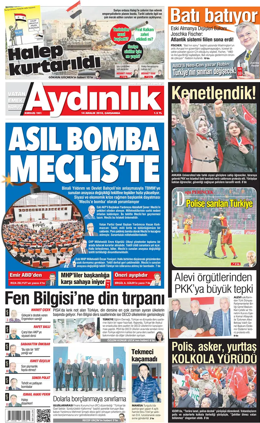 Günün gazete manşetleri - 14 Aralık 2016 12