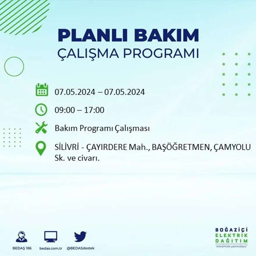 İstanbul'un 23 ilçesinde elektrik kesintisi: Elektrikler ne zaman gelecek? (7 Mayıs tarihli BEDAŞ kesinti programı) 55 İstanbul'un 23 ilçesinde elektrik kesintisi: Elektrikler ne zaman gelecek? (7 Mayıs tarihli BEDAŞ kesinti programı) 55