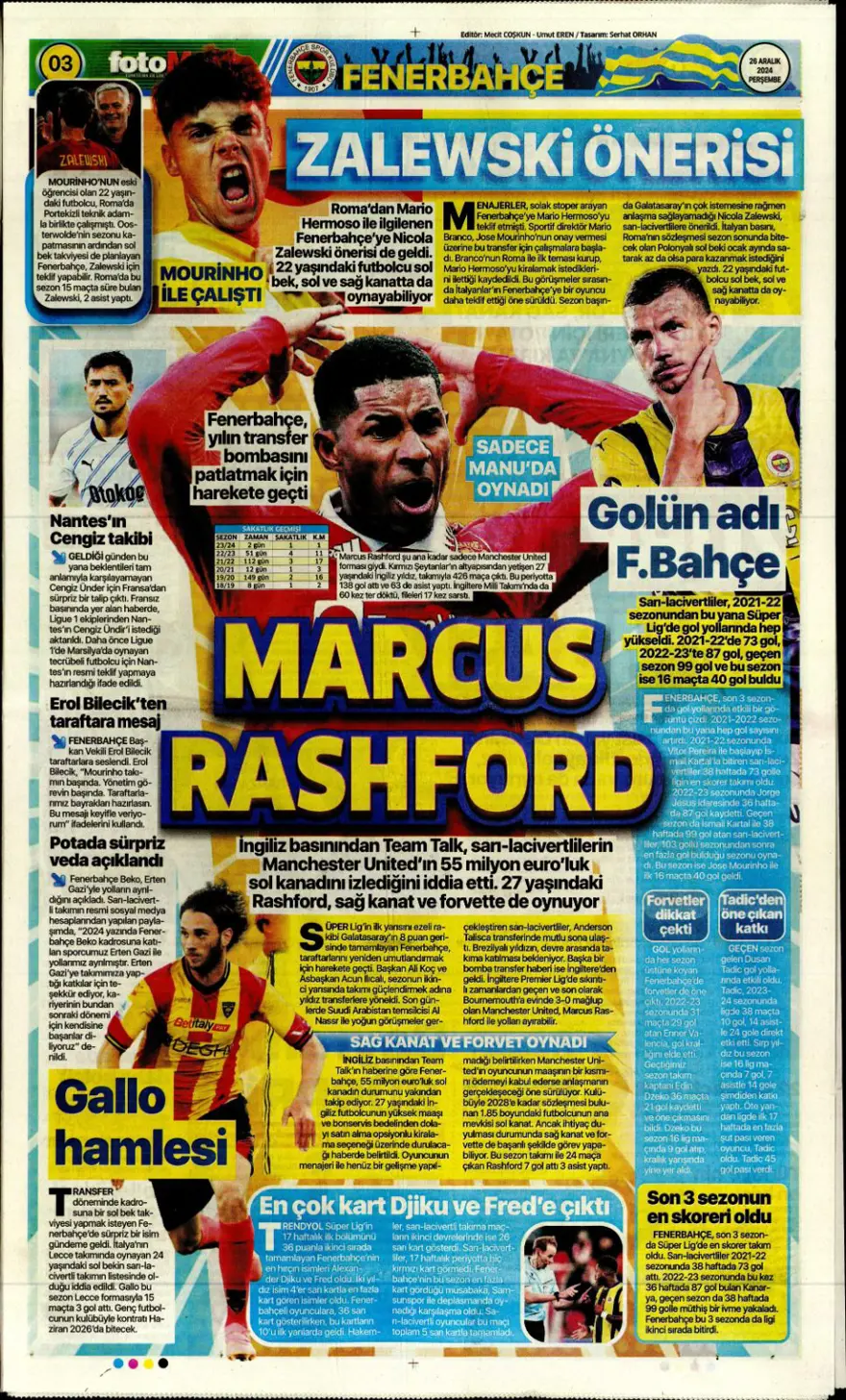 "Aslan'dan dev harekat" (26 Aralık 2024 spor manşetleri) 1