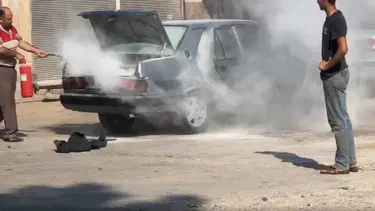 Şanlıurfa sıcağına dayanamayan aracın yakıt tankı patladı