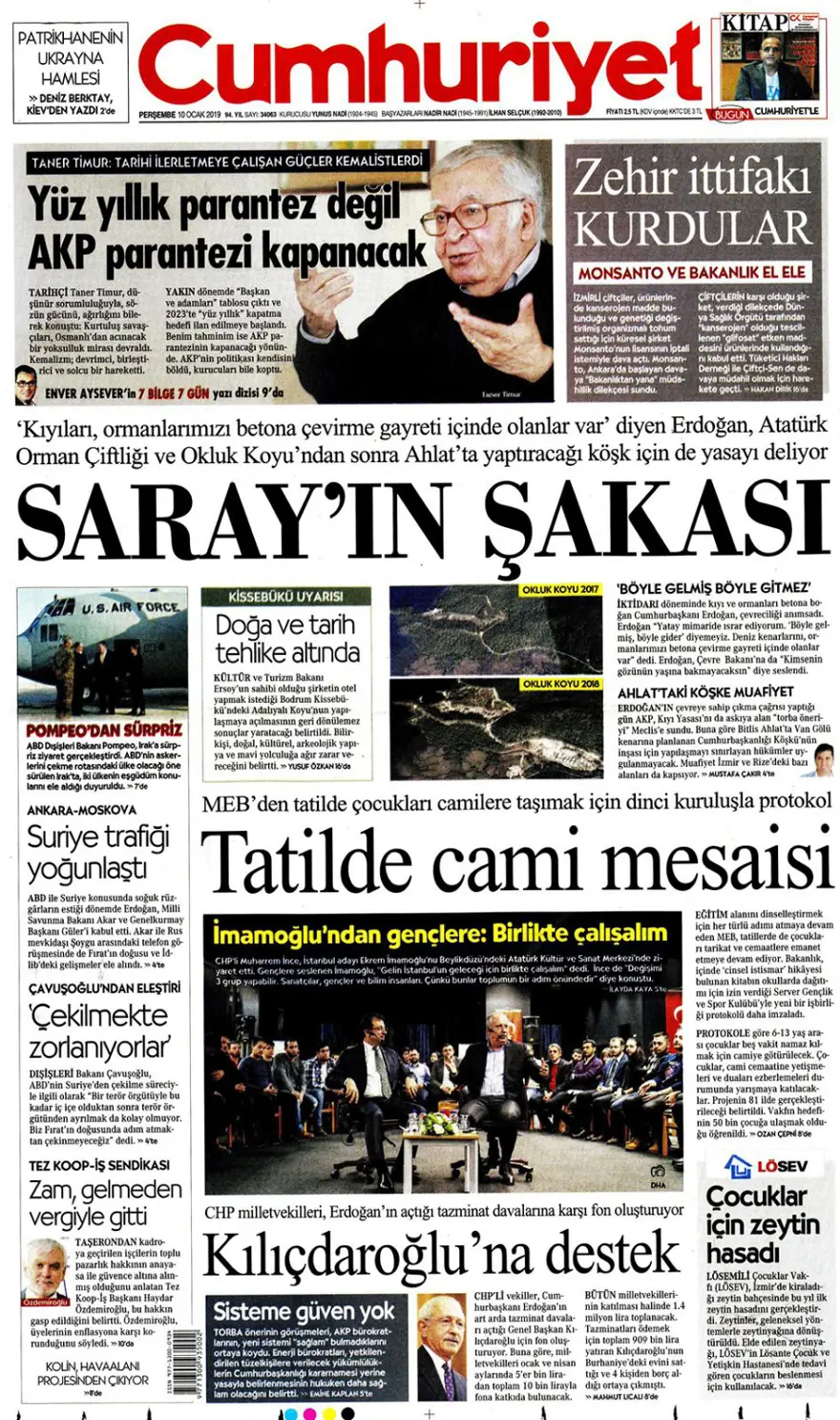 Günün gazete manşetleri - 10 Ocak 2019 2