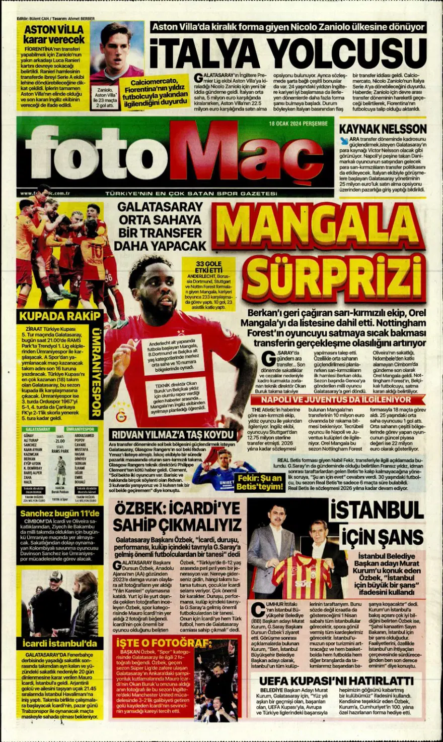 "Aslan'dan Mangala harekatı" (18 Ocak 2024 spor manşetleri) 5 "Aslan'dan Mangala harekatı" (18 Ocak 2024 spor manşetleri) 5