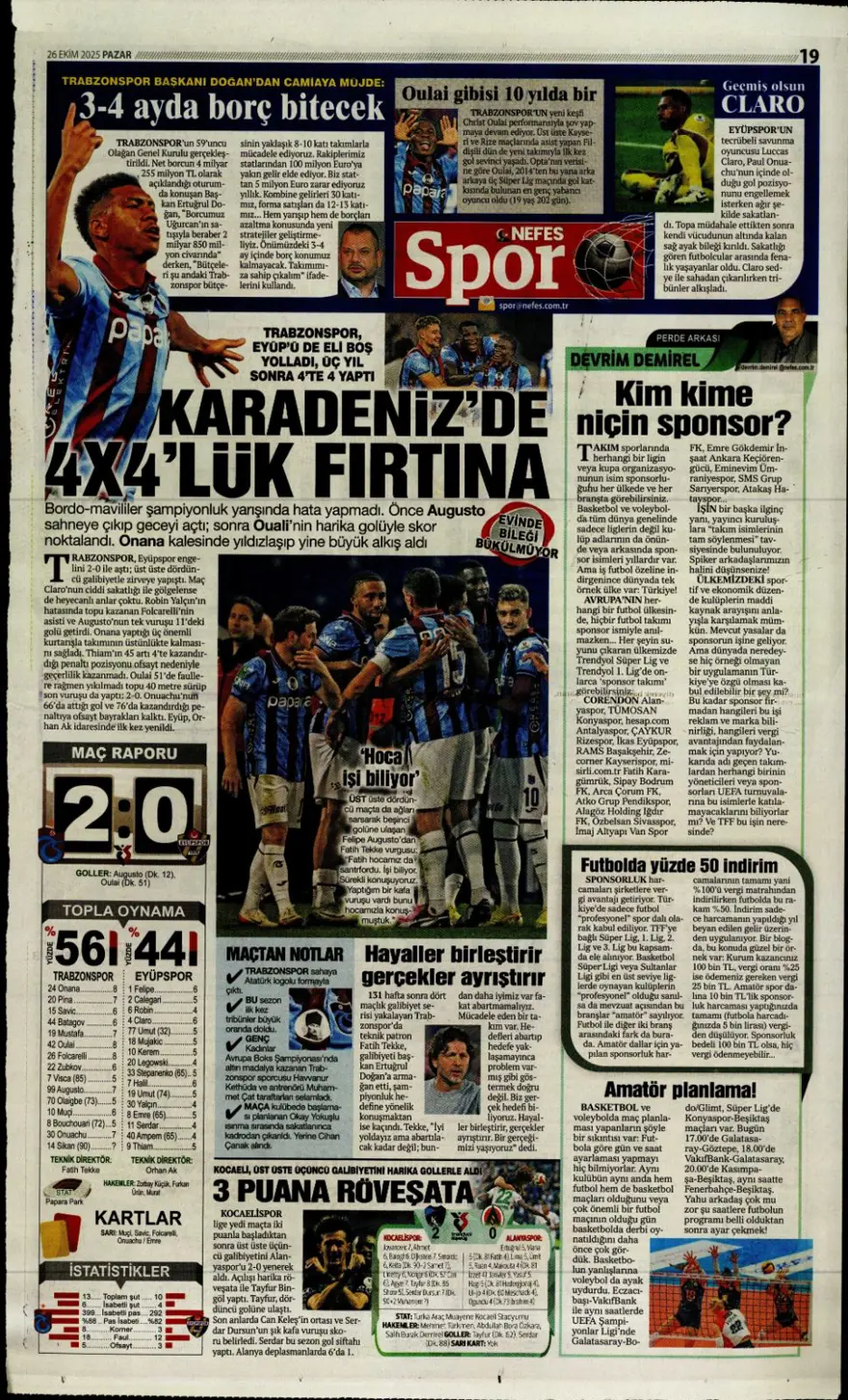 "Dörtlüleri yaktı, Aslan'ı bekliyor" (26 Ekim 2025 spor manşetleri) 14