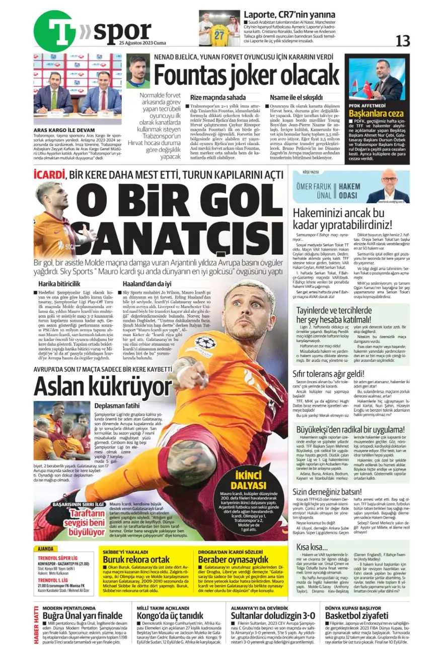 "Aslan'da son aday Salih Özcan" (25 Ağustos 2023 spor manşetleri) 15