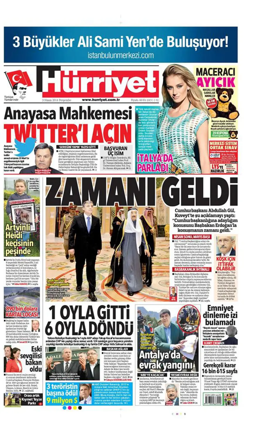 Günün gazete manşetleri - 3 Nisan 2014 