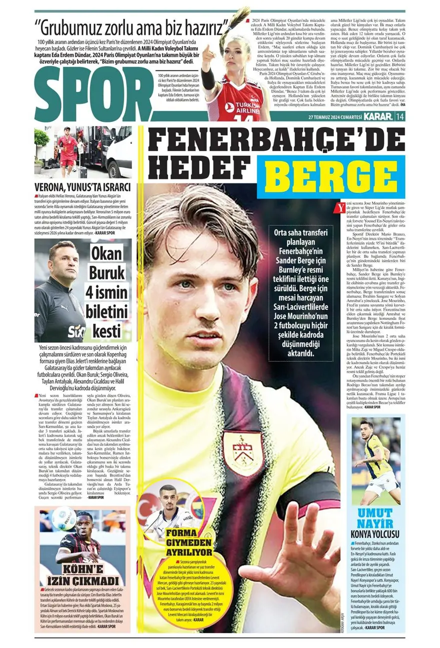 "Kartal'ın yükü 683 milyon TL" (27 Temmuz 2024 spor manşetleri) 14 "Kartal'ın yükü 683 milyon TL" (27 Temmuz 2024 spor manşetleri) 14