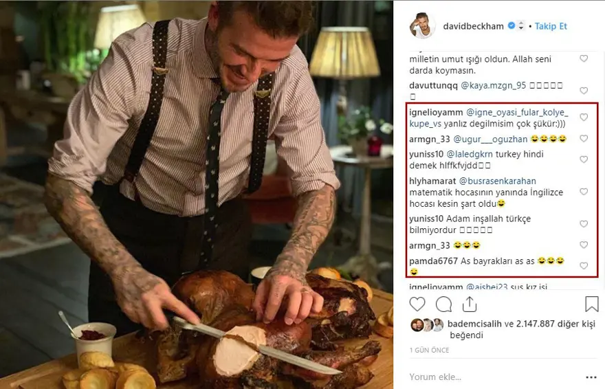 David Beckham'ın hindi (Turkey) paylaşımına Türkler yorum yağdırdı 8 David Beckham'ın hindi (Turkey) paylaşımına Türkler yorum yağdırdı 8