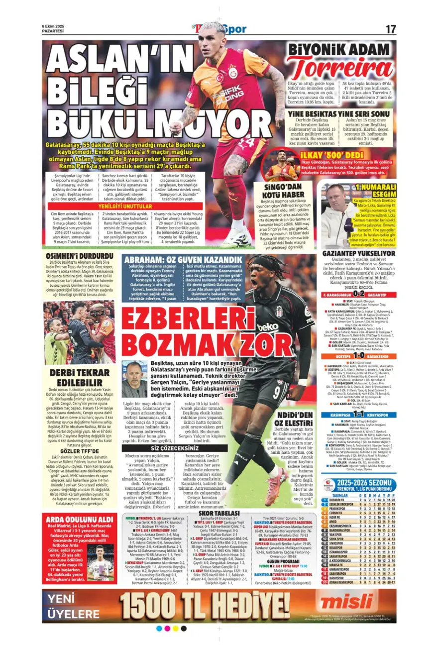 "İki ileri, bir geri" (6 Ekim 2025 spor manşetleri) 13 "İki ileri, bir geri" (6 Ekim 2025 spor manşetleri) 13