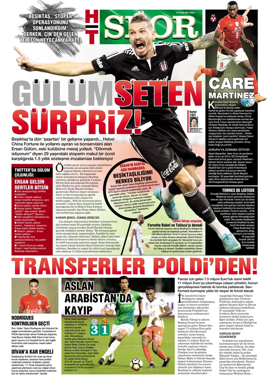 Günün spor manşetleri (10 Ocak 2017) 9