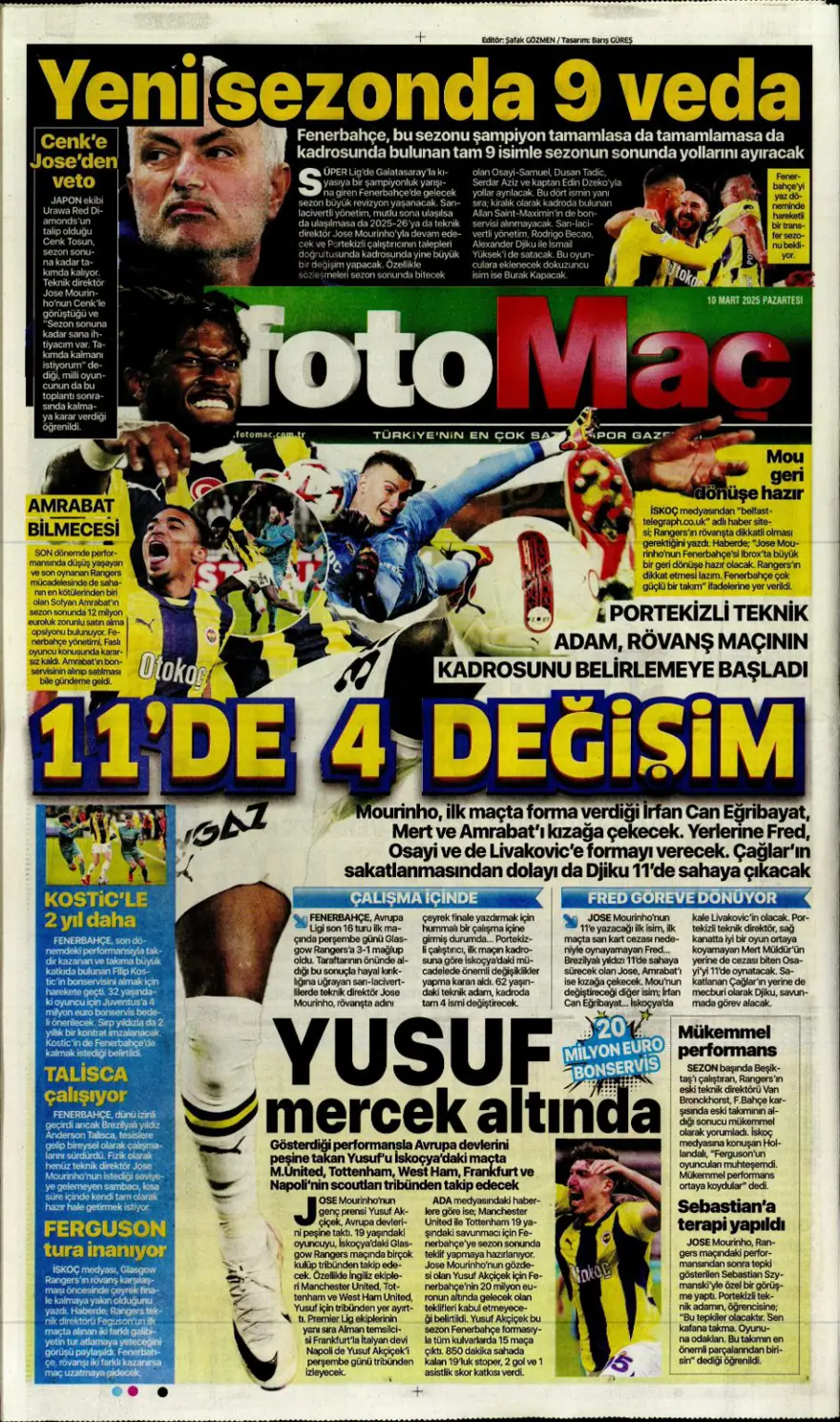 "Aslan kral kükredi" (10 Mart 2025 spor manşetleri) 5