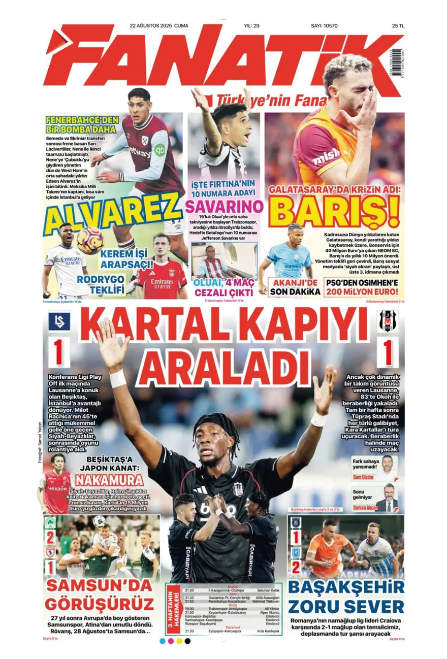 "Meksika ateşi" (22 Ağustos spor manşetleri) 