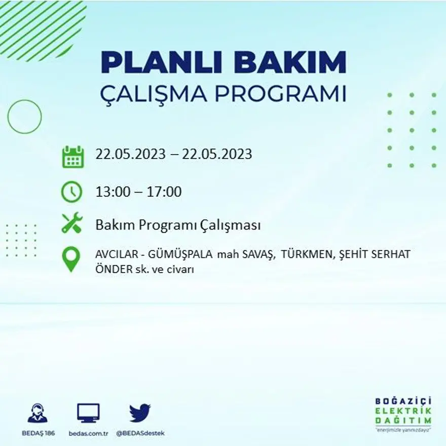İstanbul'un 22 ilçesinde elektrik kesintisi: Elektrikler ne zaman gelecek? (22 Mayıs BEDAŞ planlı elektrik kesintisi) 9