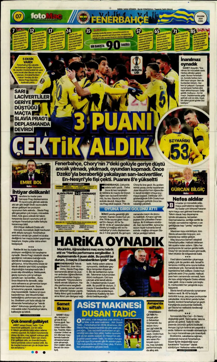 "Avrupa'da Fener alayı" (29 Kasım 2024 spor manşetleri) 18