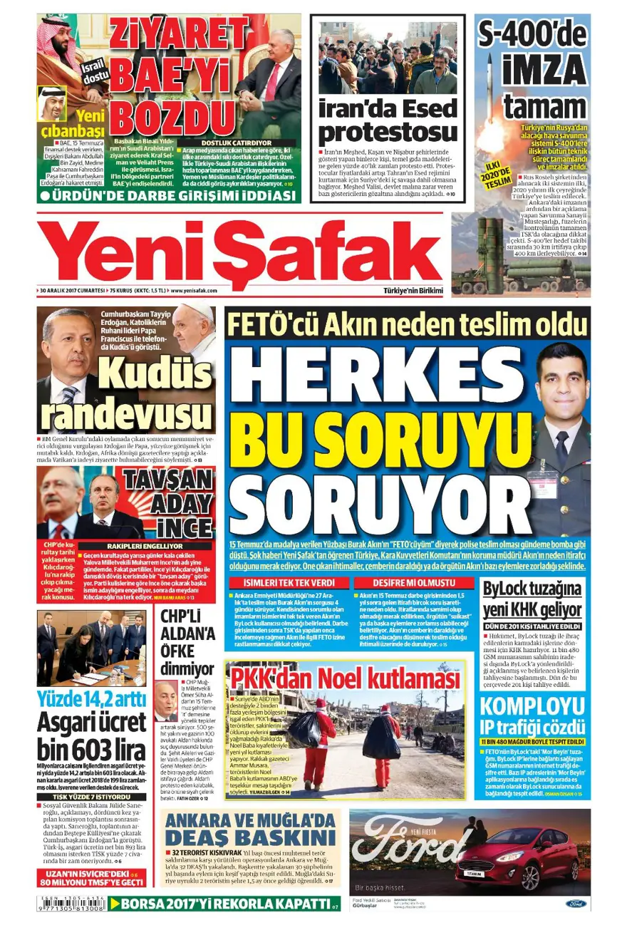 Günün gazete manşetleri - 30 Aralık 2017 16