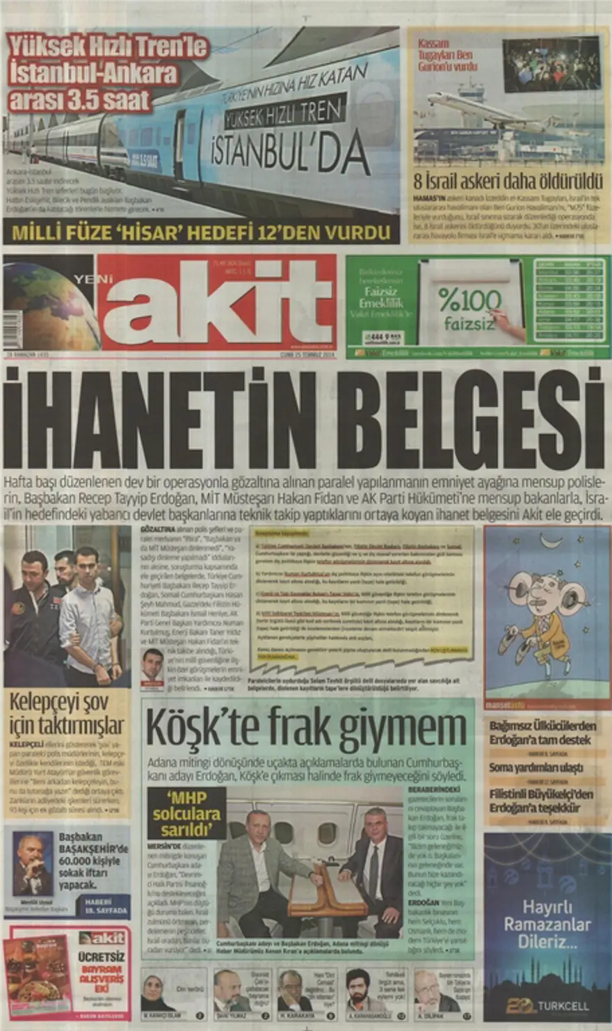 25 Temmuz Gazete manşetleri 16
