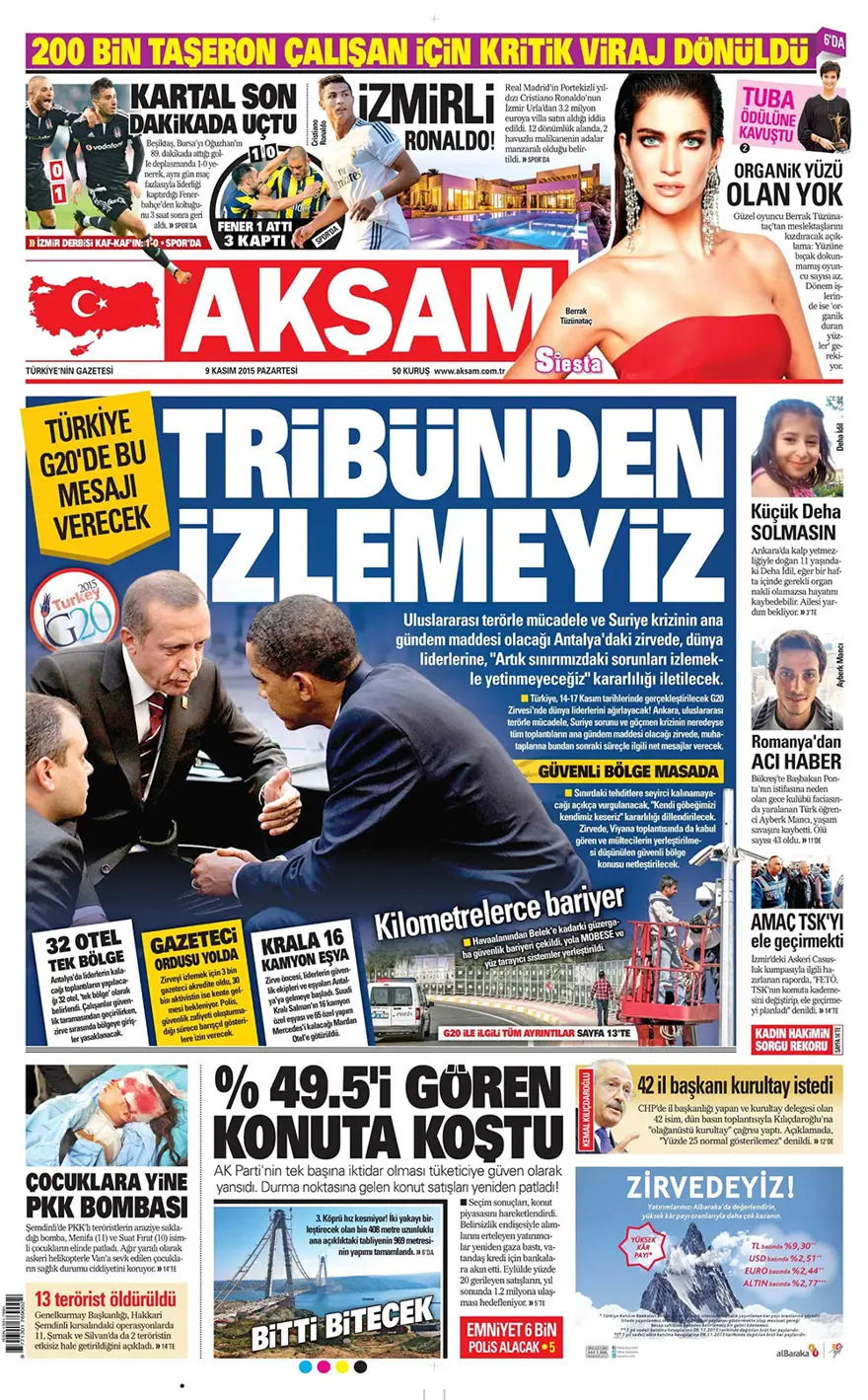 Günün gazete manşetleri - 9 Kasım 2015 5