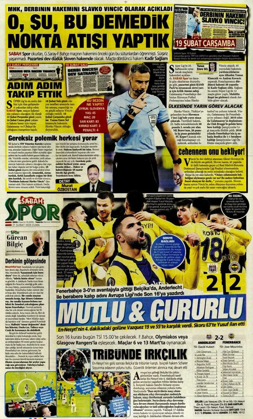 "Fener işi bitirdi" (21 Şubat 2025 spor manşetleri) 5