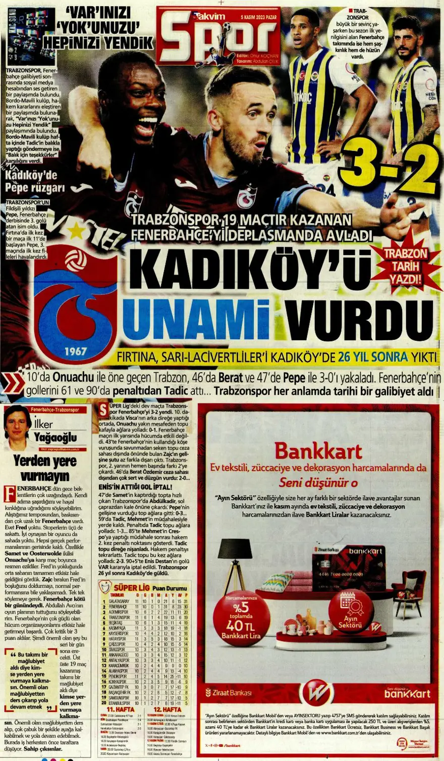 "26 yıllık hasret bitti" (5 Kasım 2023 spor manşetleri) 2