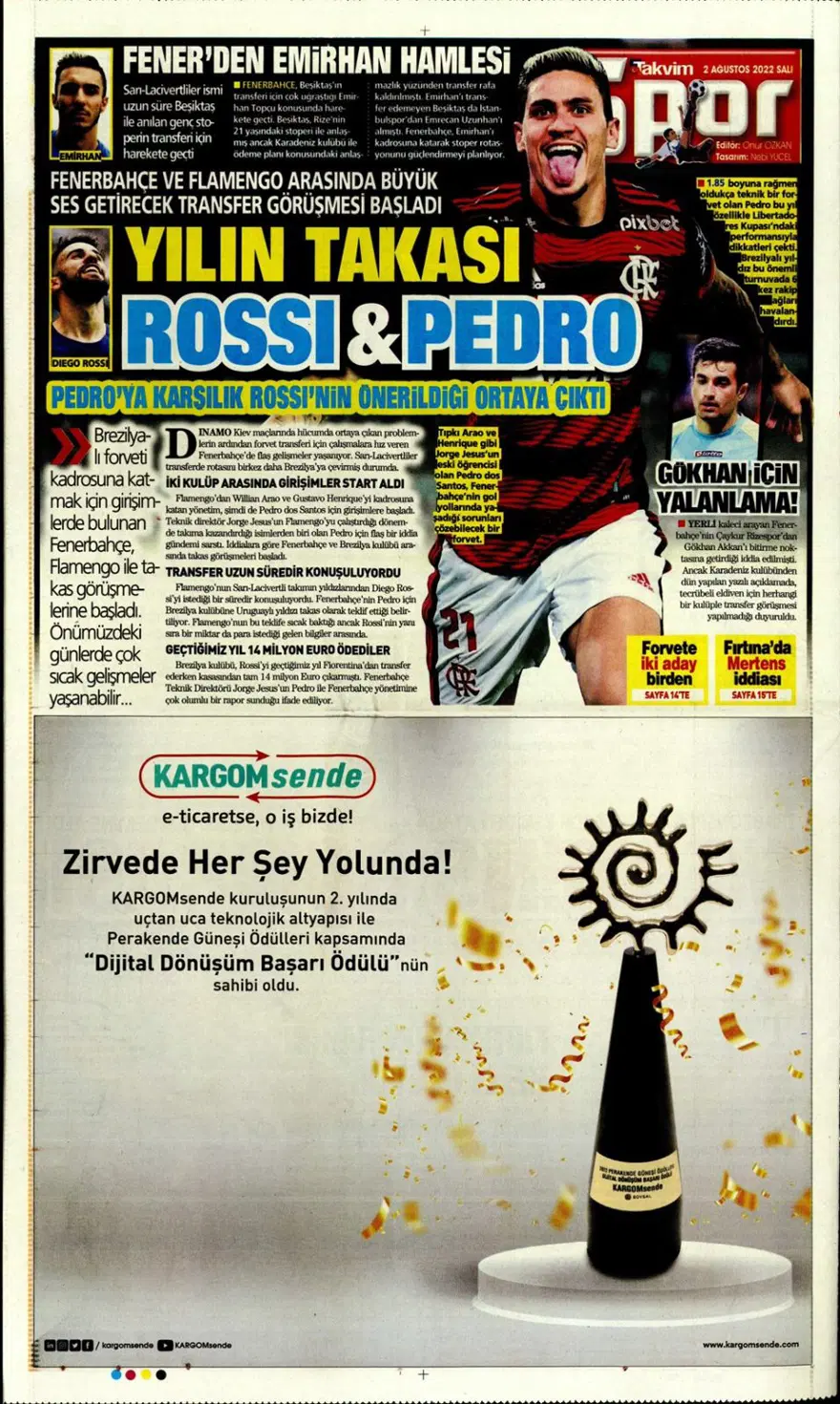 Günün spor manşetleri (2 Ağustos 2022) 