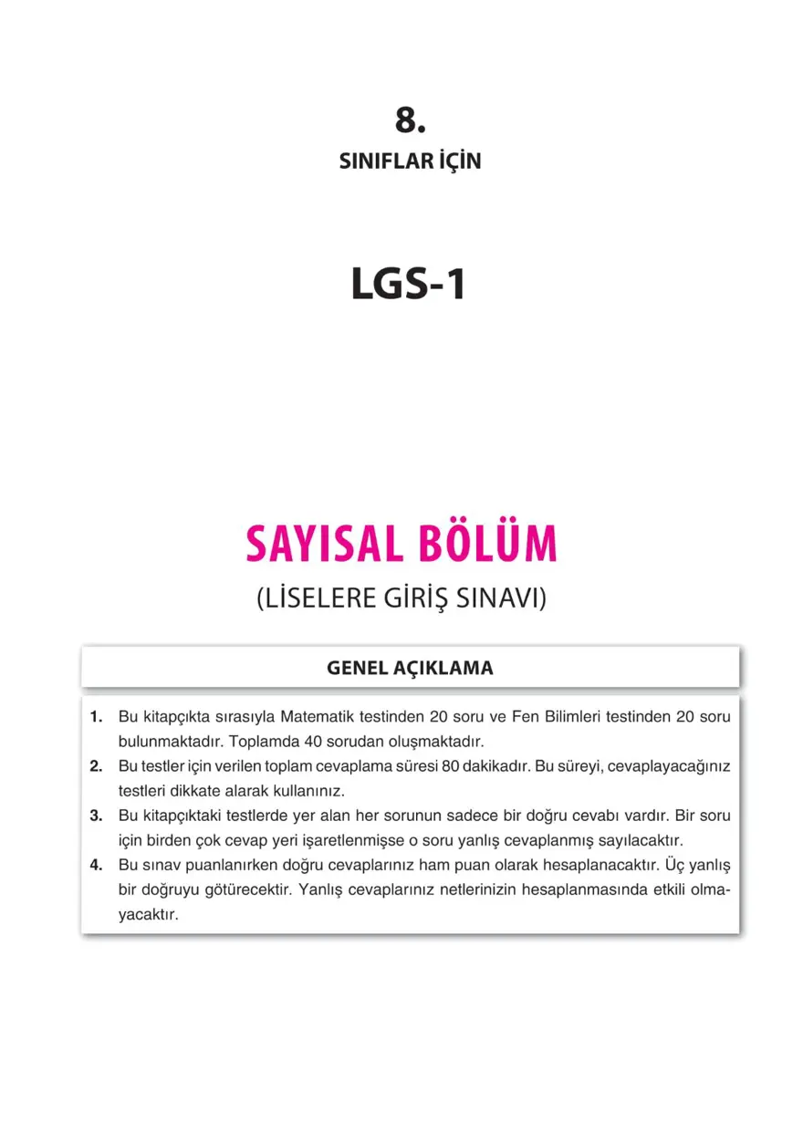 Uğur Okulları LGS-1 sayısal deneme sınavı 