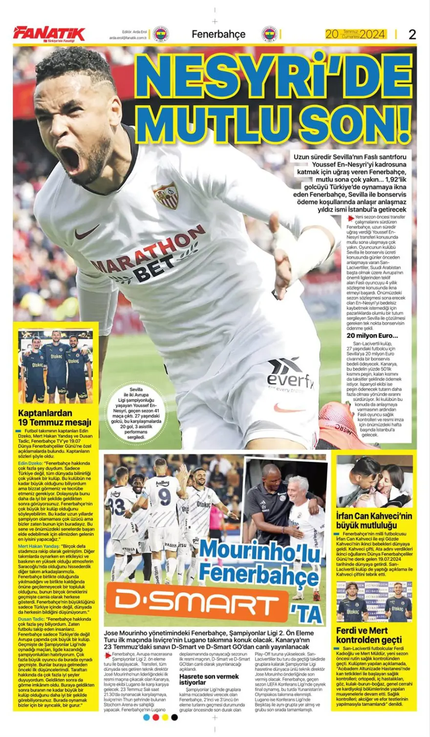 "Montella kalıyor yabancı kuralı değişiyor" (20 Temmuz 2024 spor manşetleri) 17 "Montella kalıyor yabancı kuralı değişiyor" (20 Temmuz 2024 spor manşetleri) 17