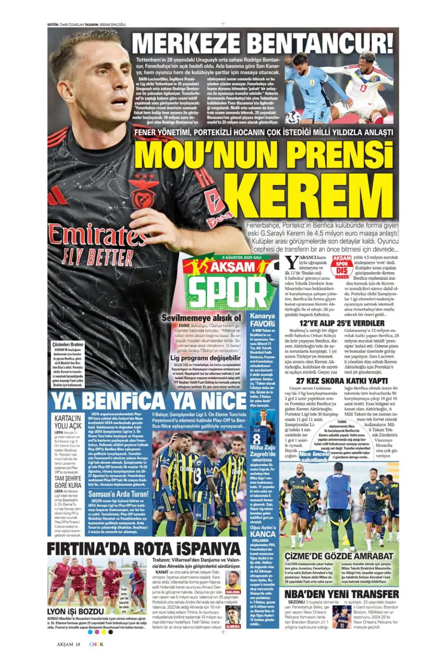 "Mou'nun prensi Kerem" (5 Ağustos spor manşetleri) 1 "Mou'nun prensi Kerem" (5 Ağustos spor manşetleri) 1