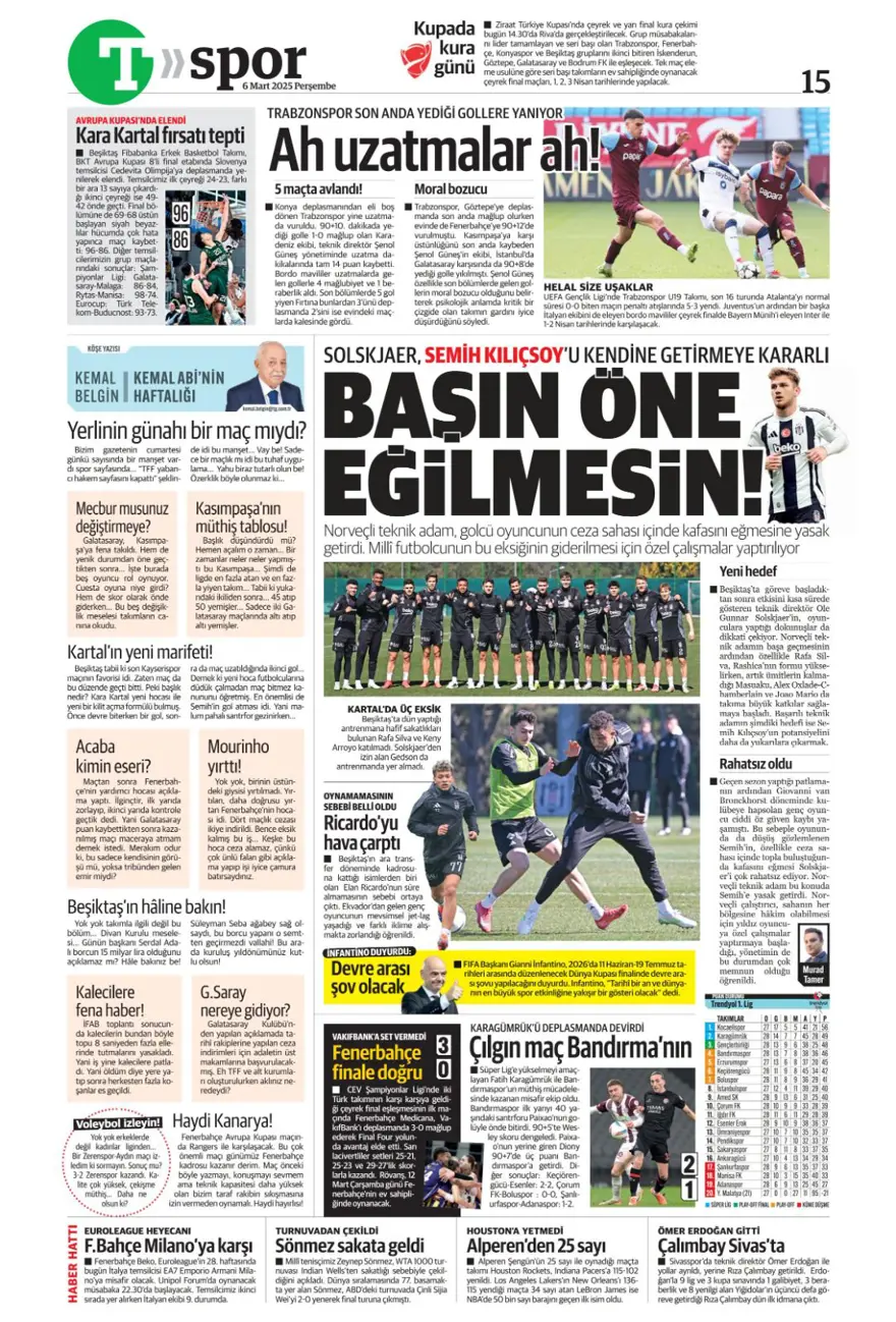 "Kadıköy'de bu işi bitirelim" (6 Mart 2025 spor manşetleri) 31