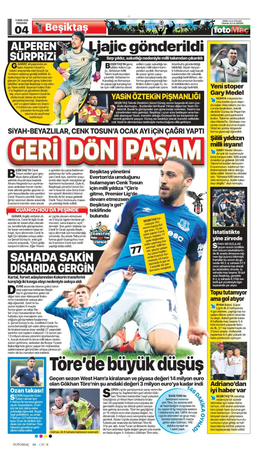 Günün spor manşetleri (11 Ekim 2018) 7