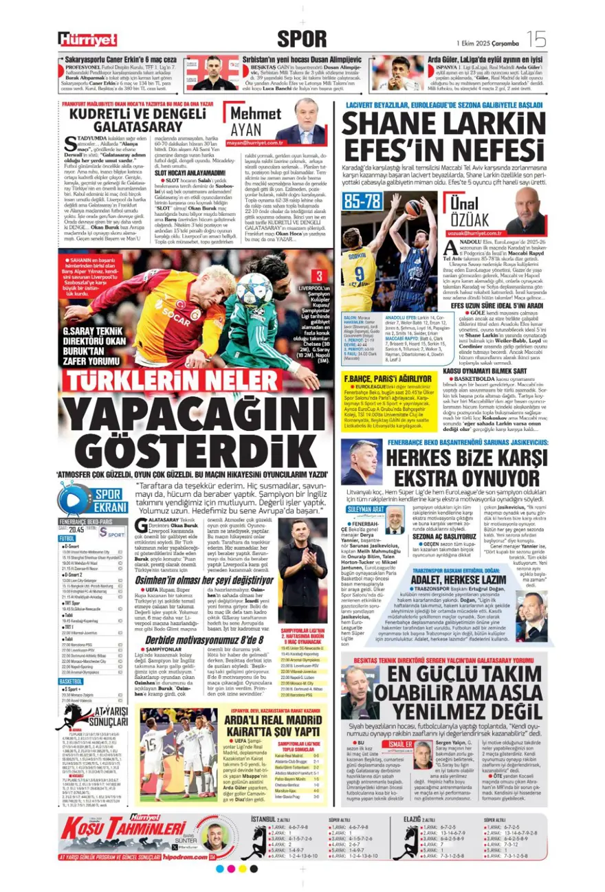 "Adı Aslan, işi destan" (1 Ekim 2025 spor manşetleri) 20