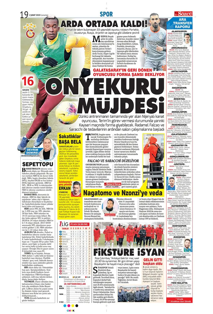 Günün spor manşetleri (1 Şubat 2020) 1