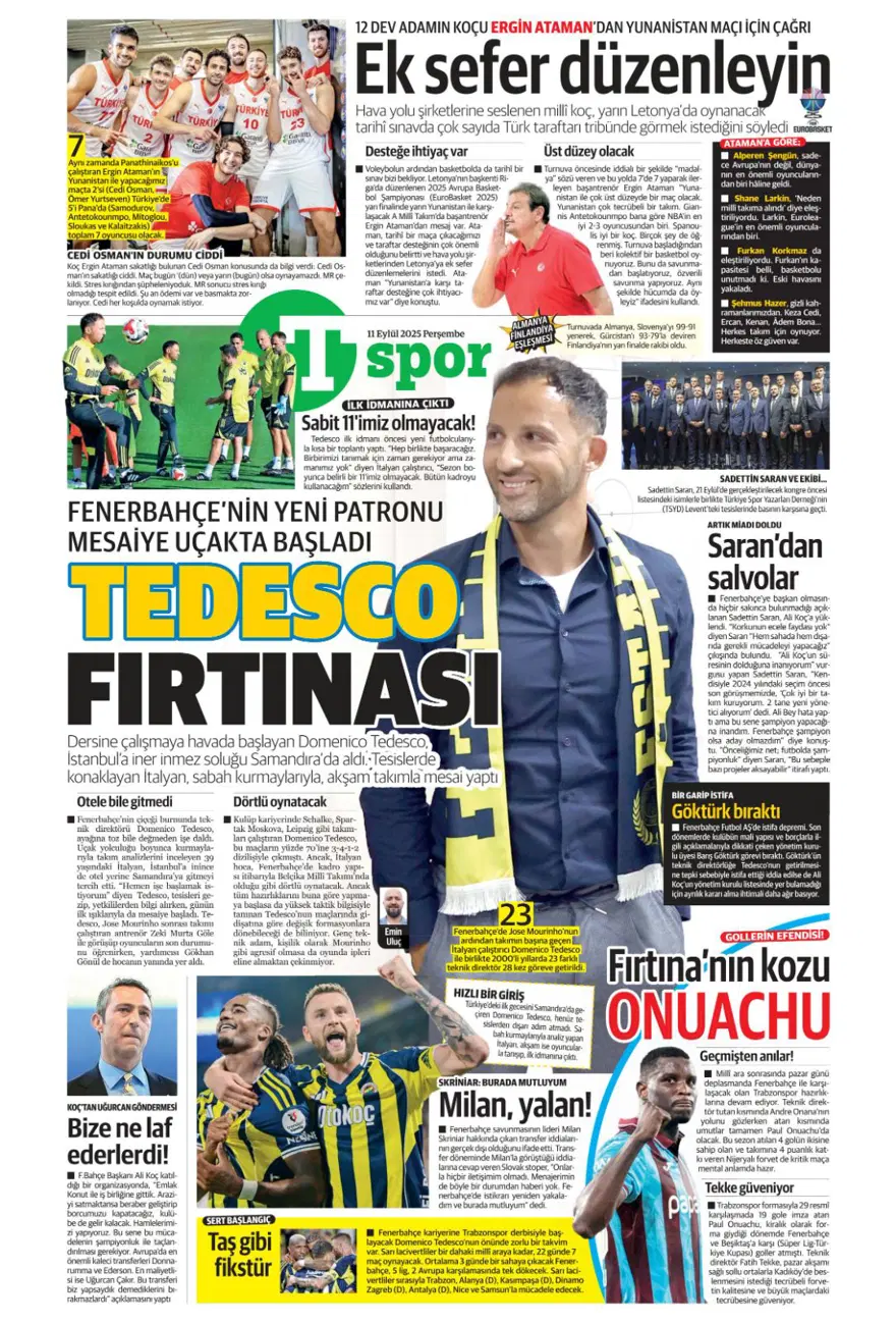 "Aslan'a yeni Mertens" (11 Eylül spor manşetleri) 24