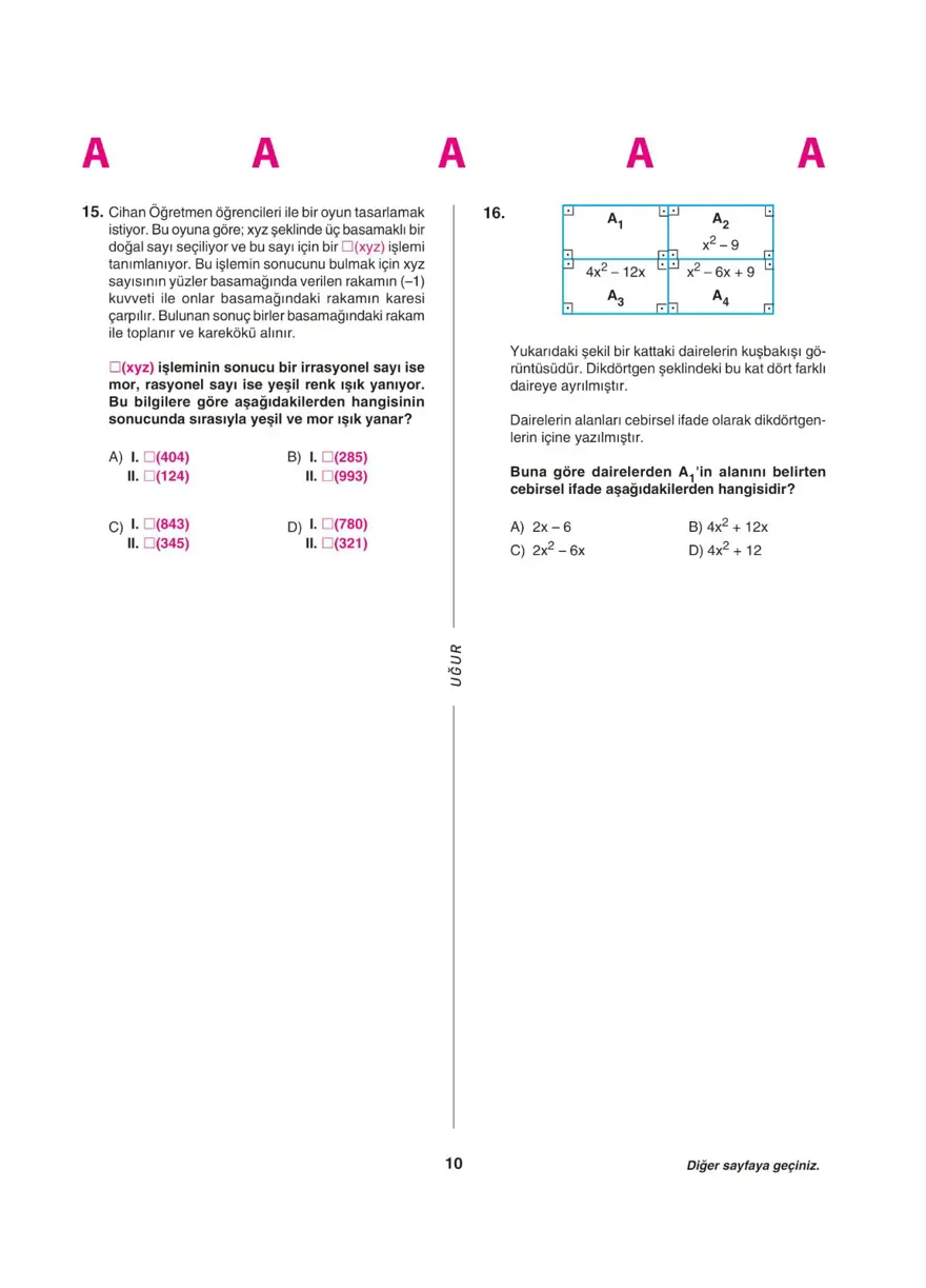 LGS deneme sınavı - Sayısal bölüm 9 LGS deneme sınavı - Sayısal bölüm 9
